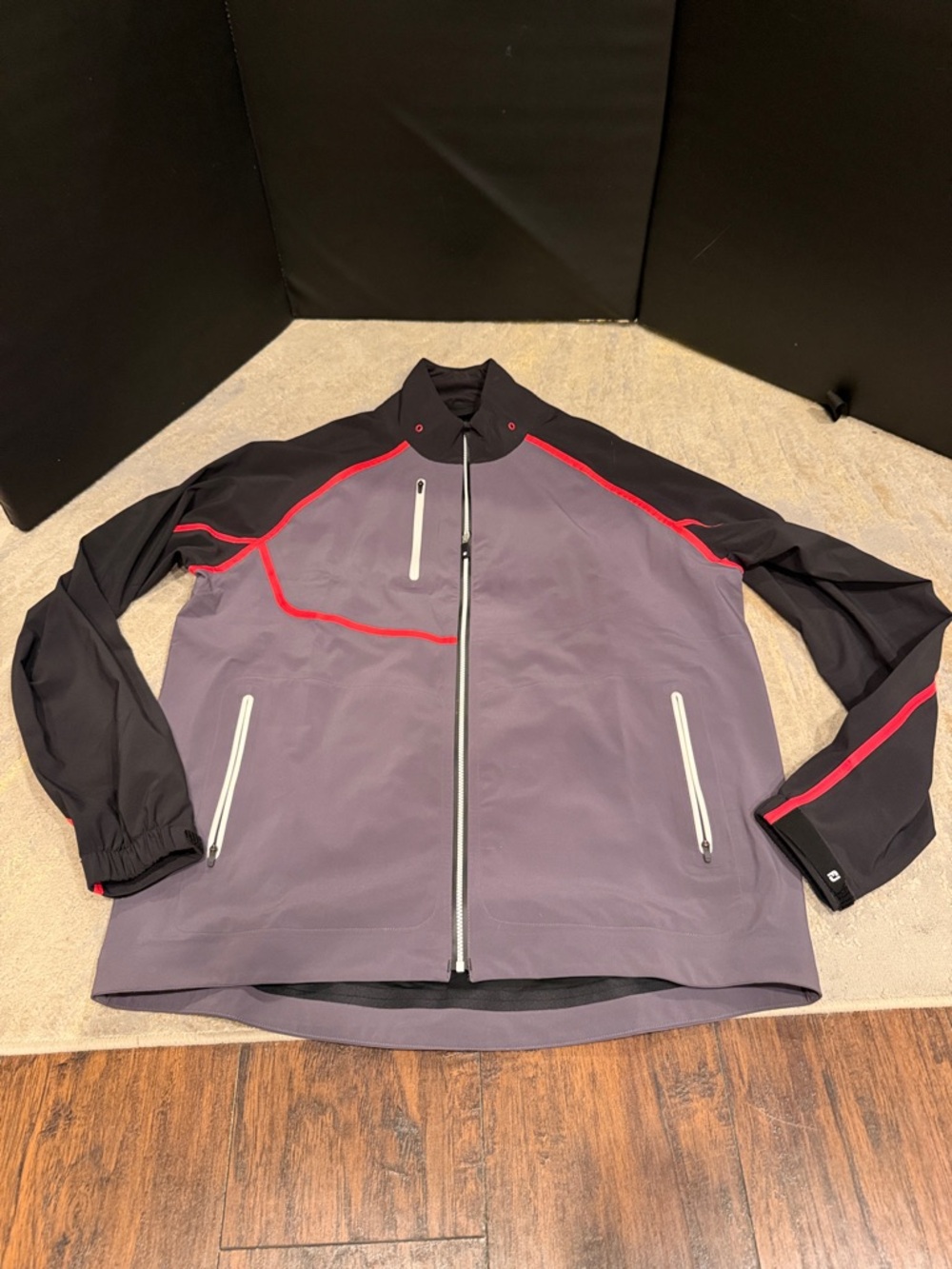 FootJoy Hydro Tour Golf Rain Jacket size XL Charcoal/ Red Waterproof Full Zip